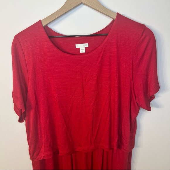 J. Jill Sangria Red Layered Knit Jersey Dress With Back Buttons, Size Large Tall - Picture 3 of 8